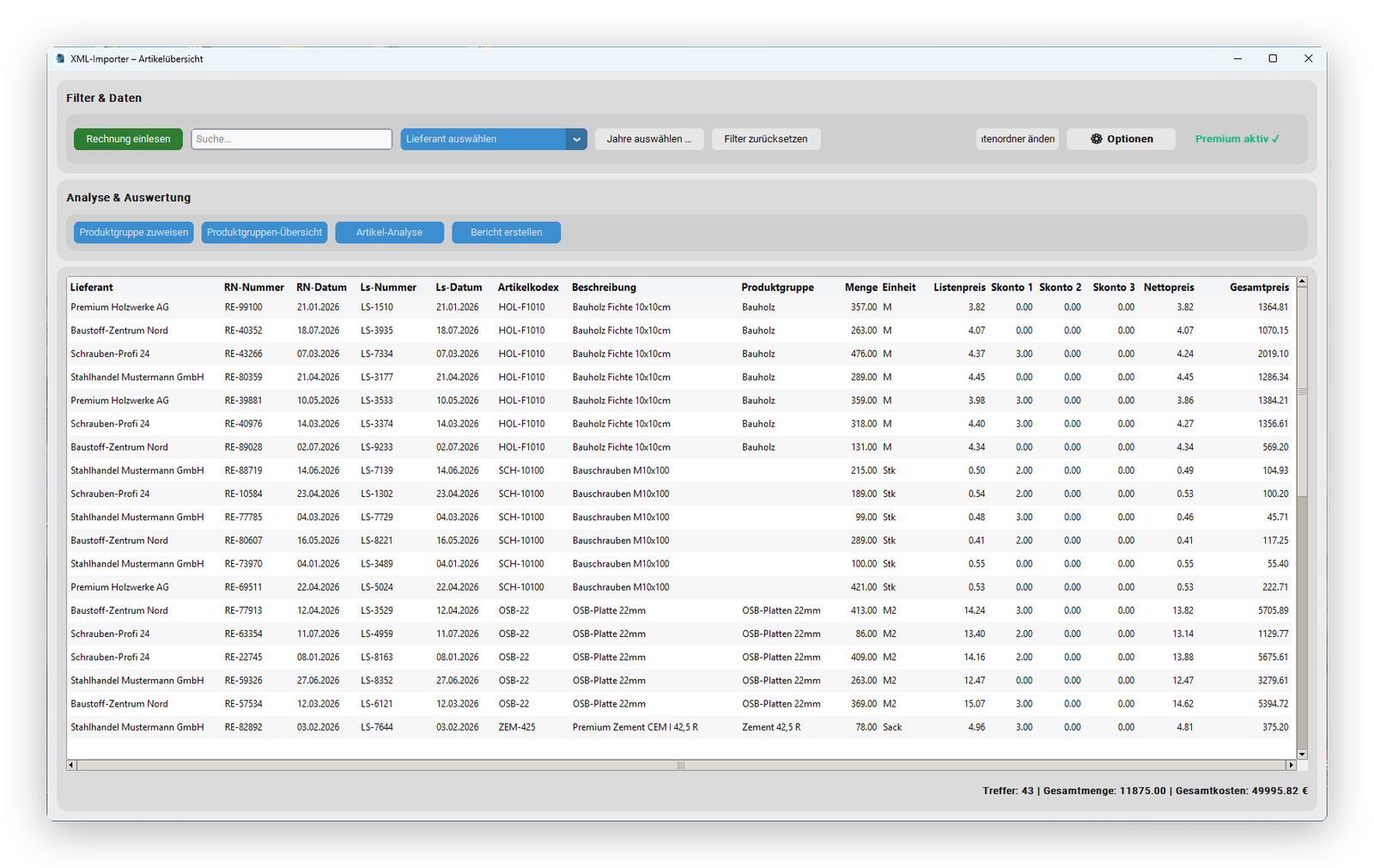 XML-Importer Screenshot